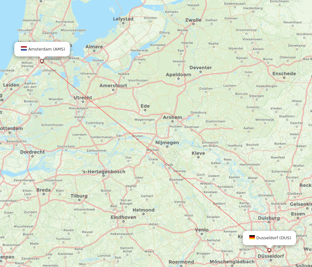 AMS to DUS flights and routes map