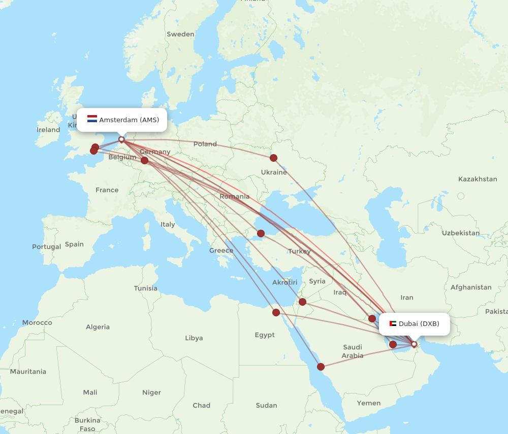 AMS-DXB flight routes
