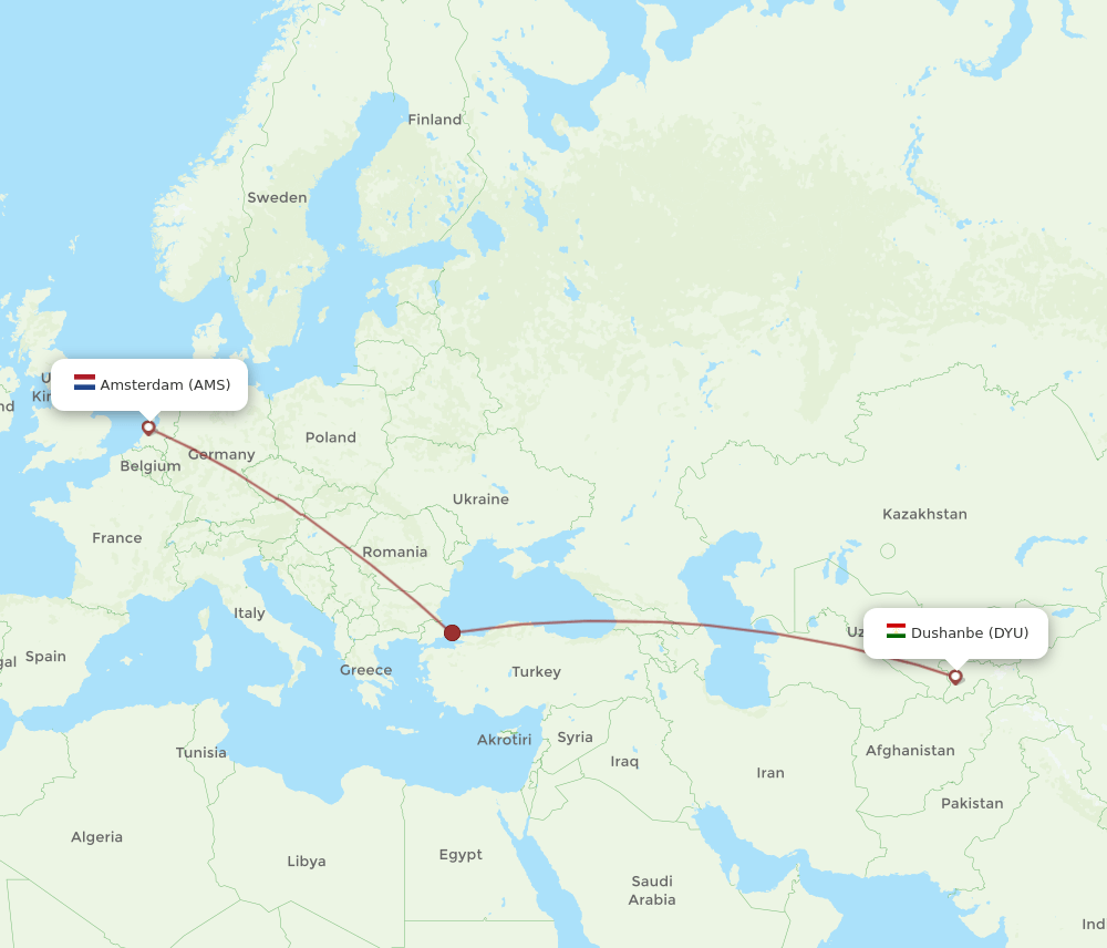 AMS-DYU flight routes