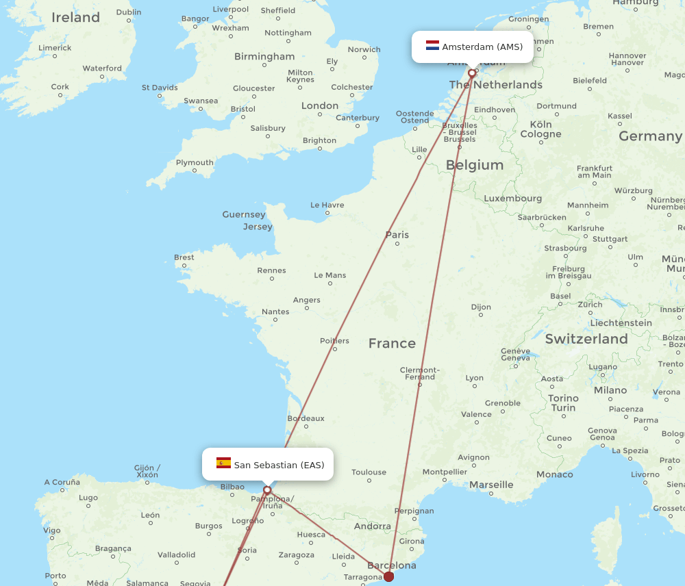 AMS-EAS flight routes