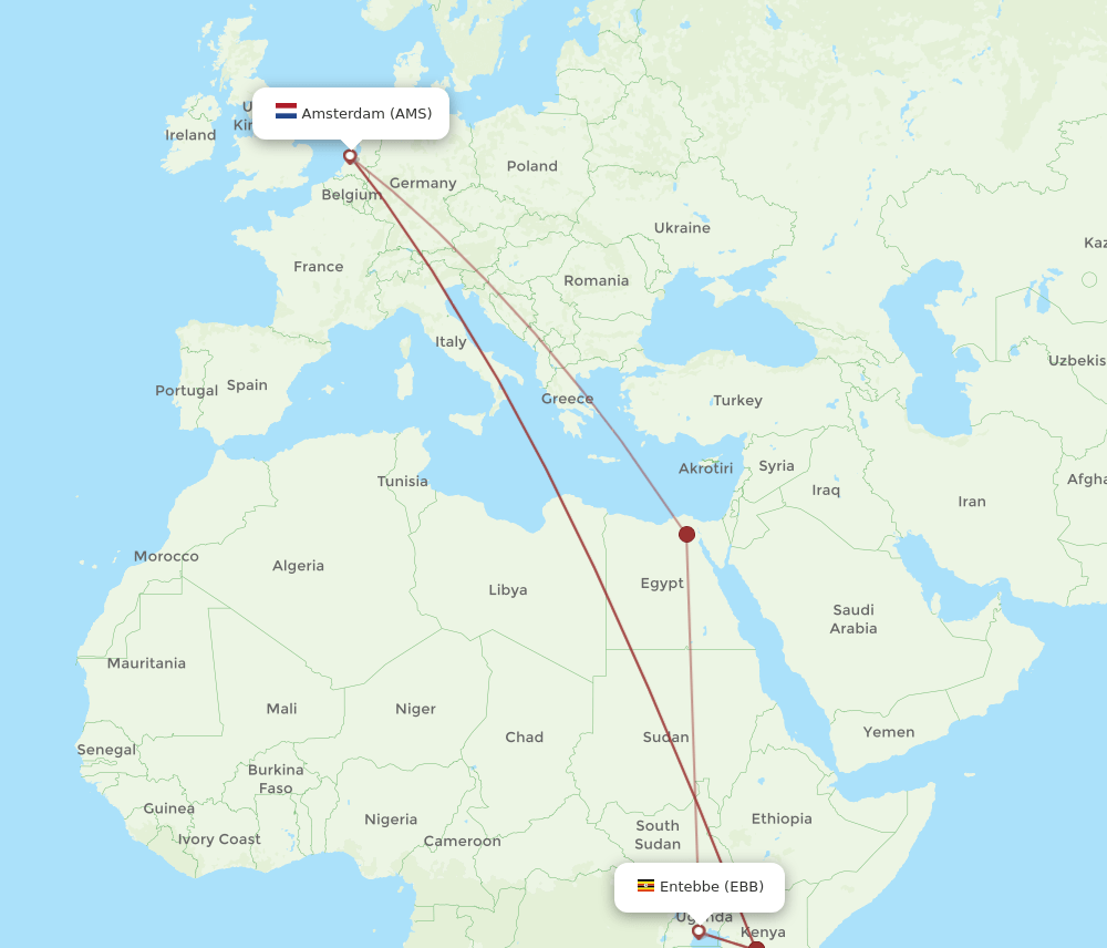 AMS-EBB flight routes