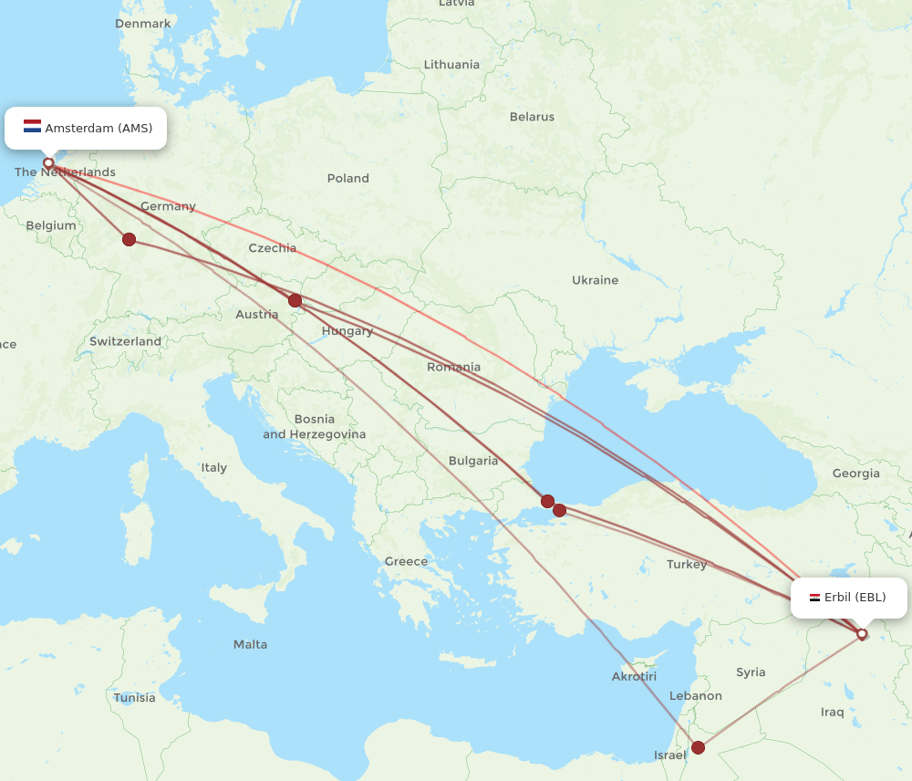 AMS-EBL flight routes
