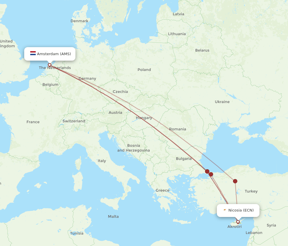 AMS-ECN flight routes