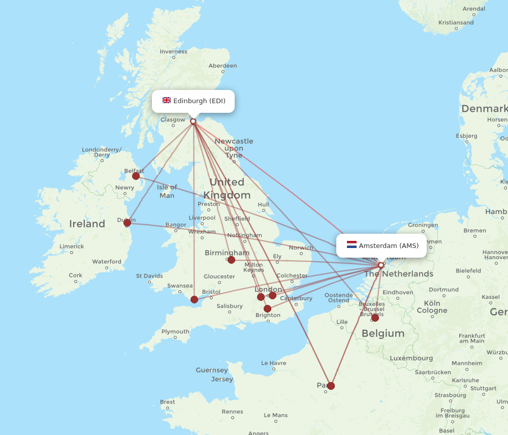 AMS to EDI flights and routes map