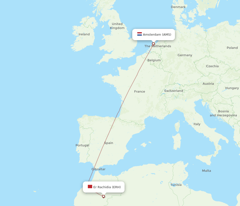 AMS-ERH flight routes