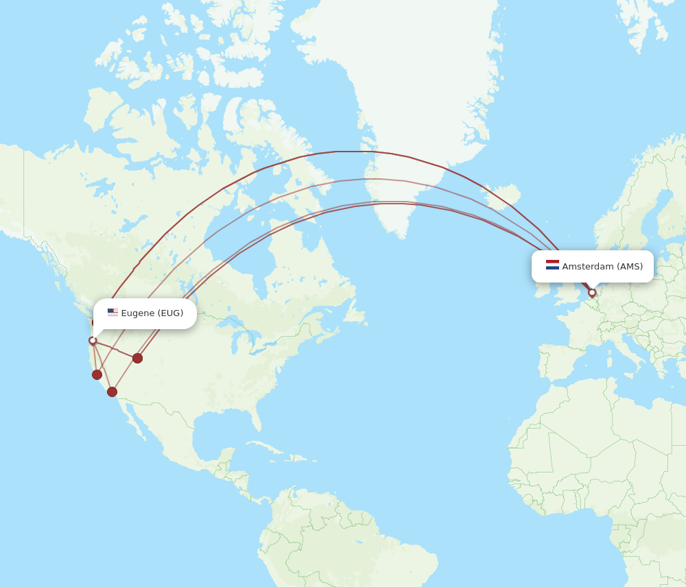 AMS to EUG flights and routes map