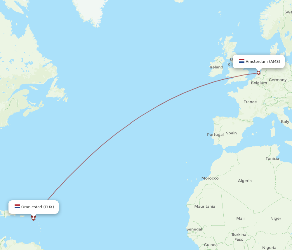 AMS-EUX flight routes