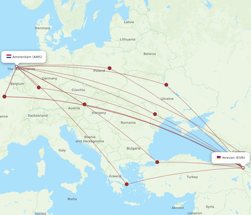 AMS-EVN flight routes