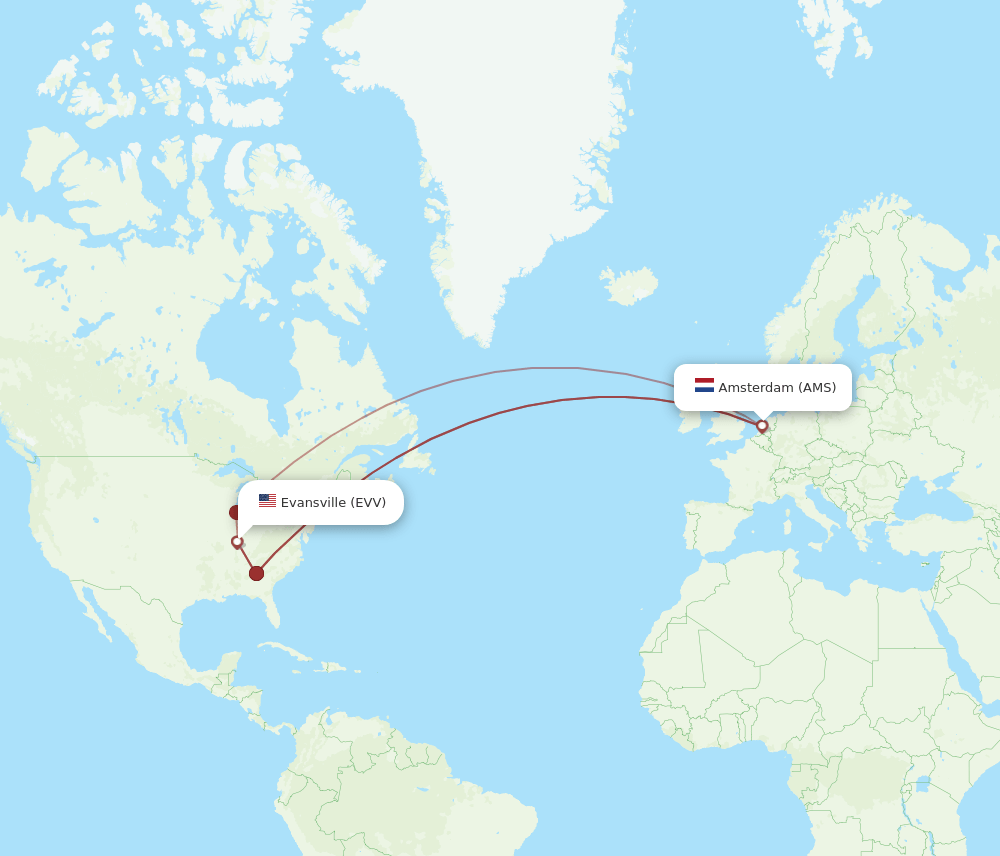 AMS-EVV flight routes