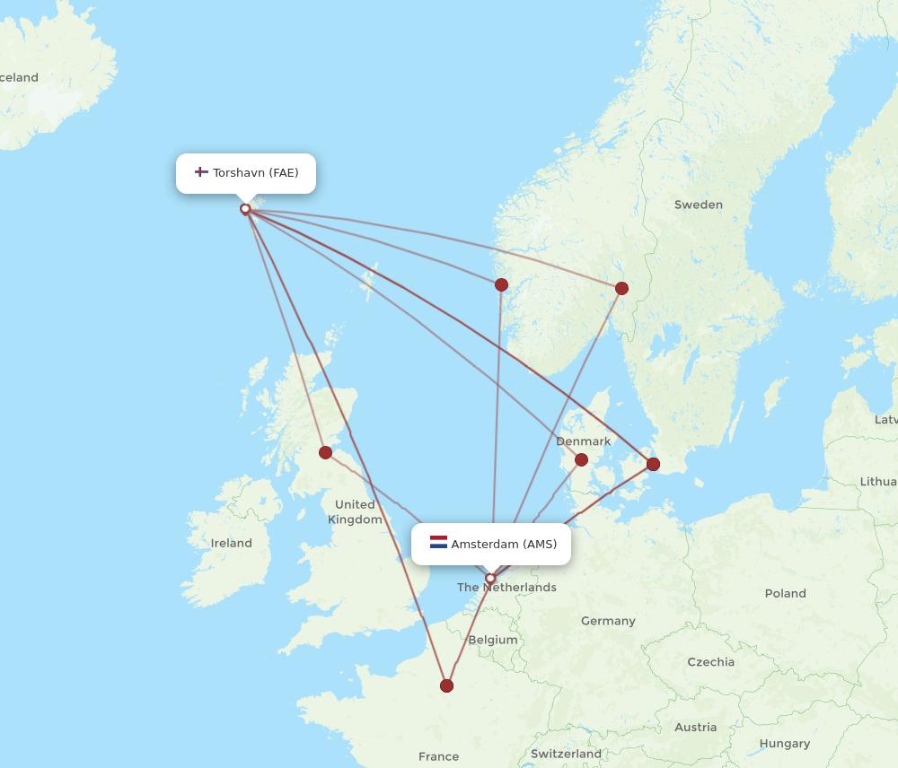 AMS-FAE flight routes