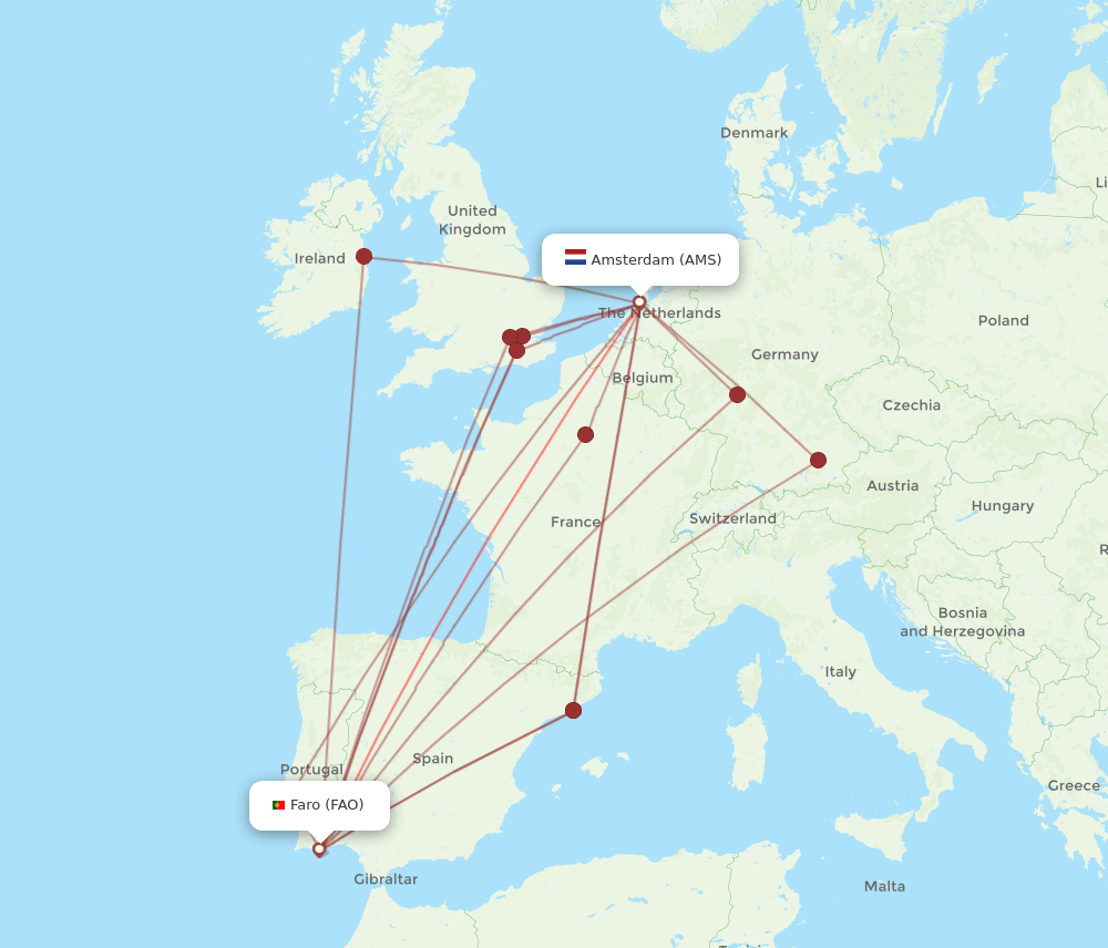 AMS-FAO flight routes