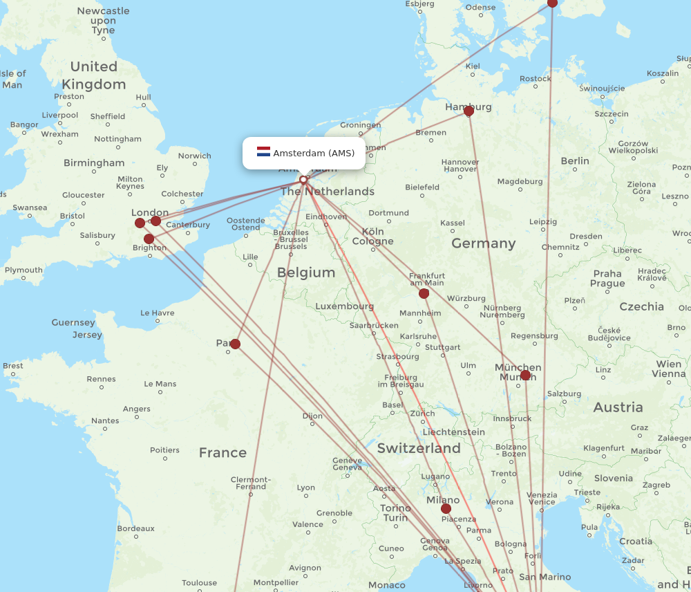 AMS to FCO flights and routes map