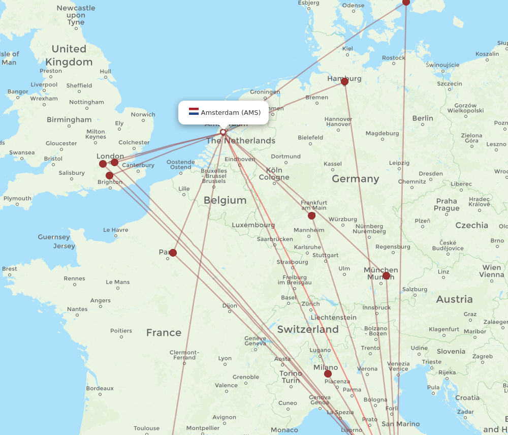 AMS-FCO flight routes