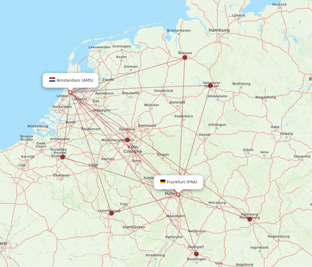 AMS to FRA flights and routes map