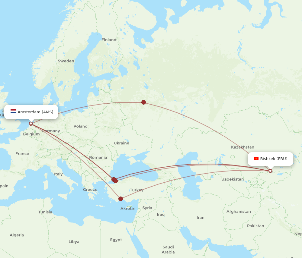 AMS-FRU flight routes