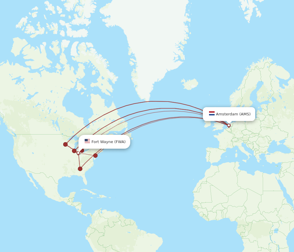 AMS-FWA flight routes