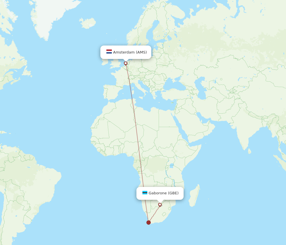 AMS-GBE flight routes