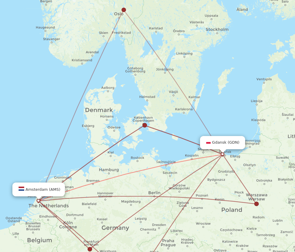 AMS to GDN flights and routes map