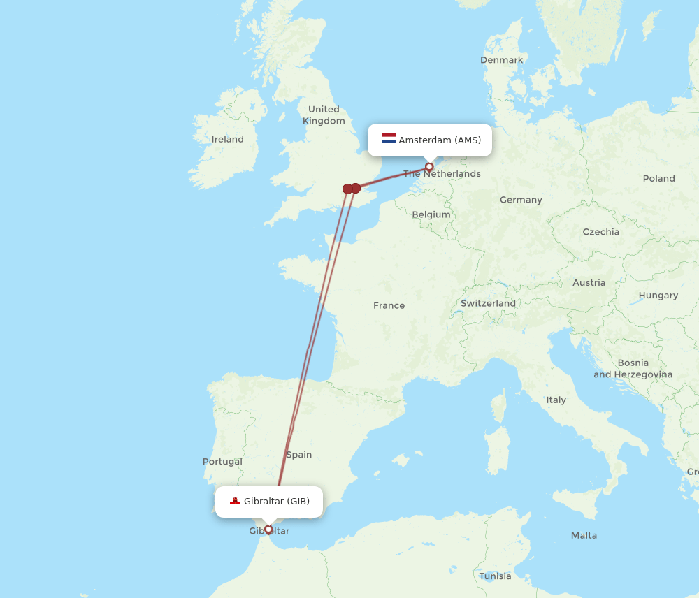 AMS-GIB flight routes