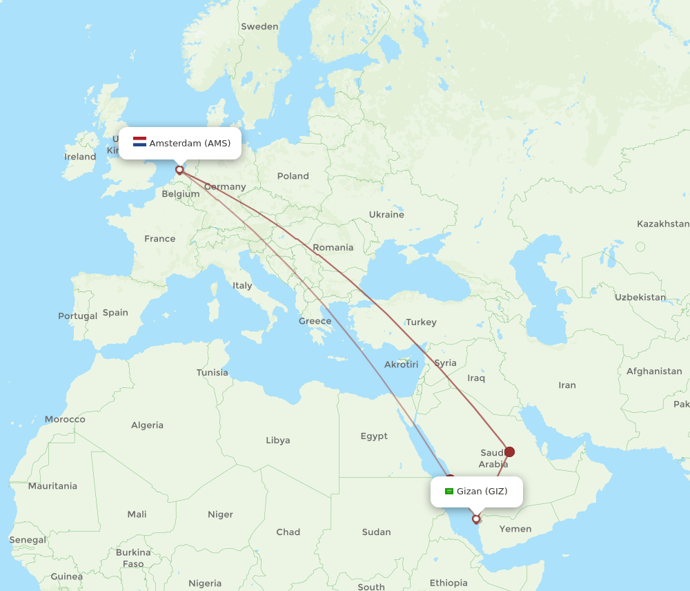 AMS-GIZ flight routes