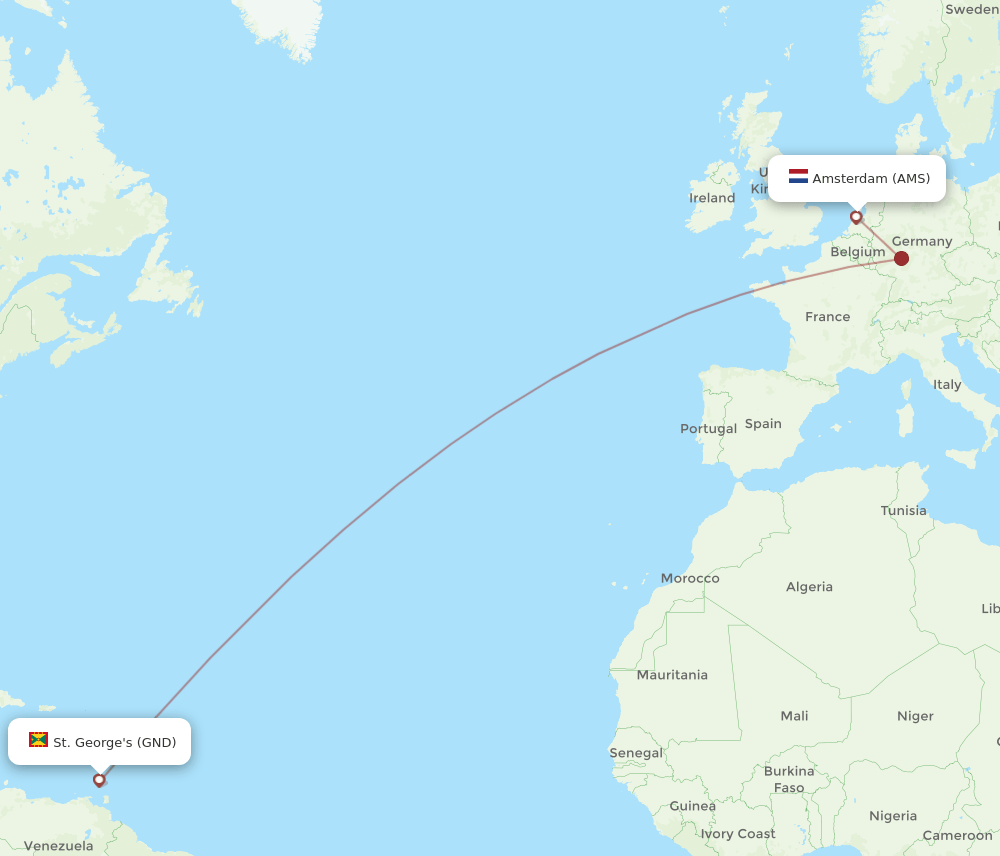 AMS to GND flights and routes map