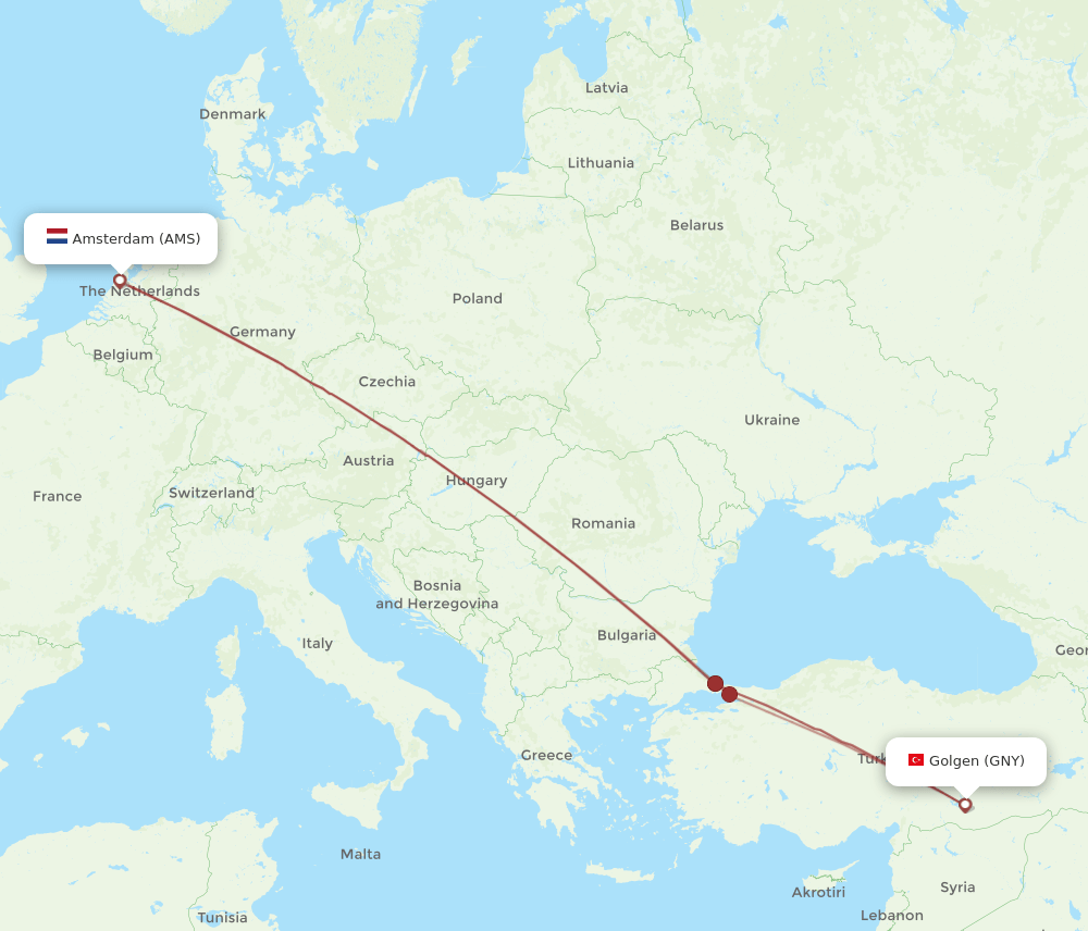AMS-GNY flight routes