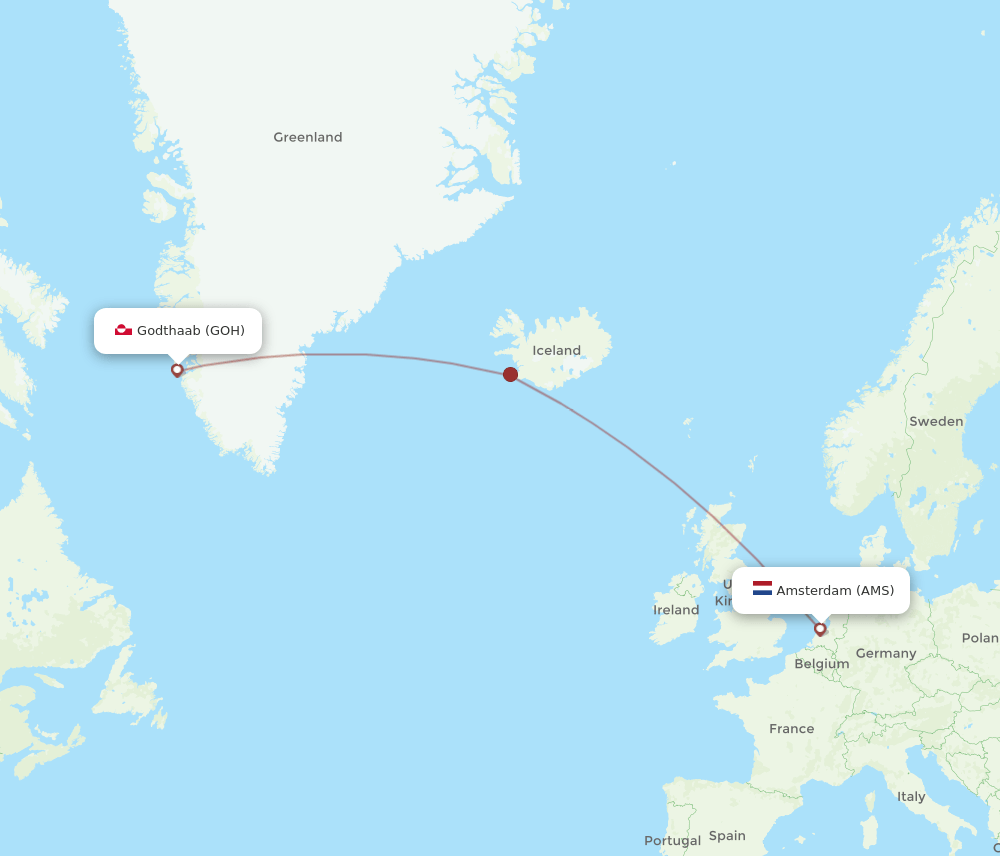 AMS-GOH flight routes