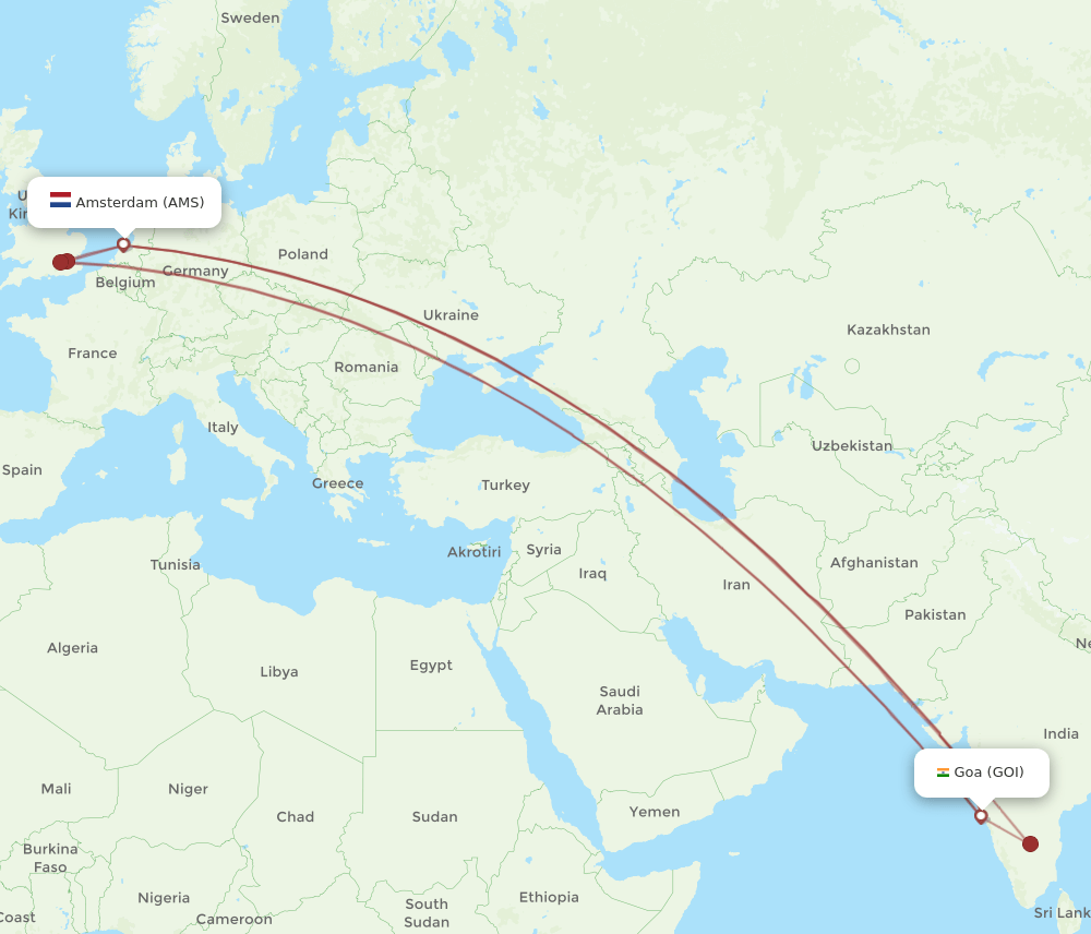 AMS-GOI flight routes