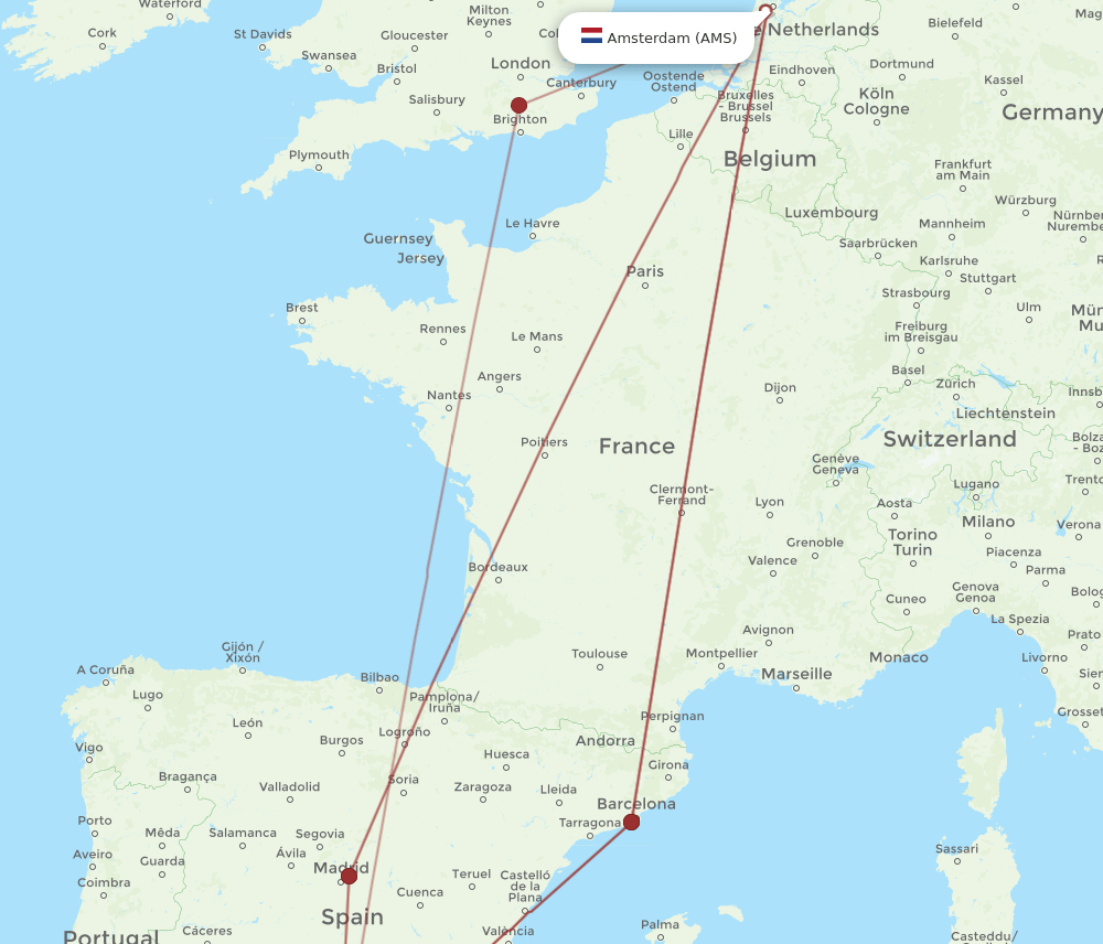 AMS-GRX flight routes