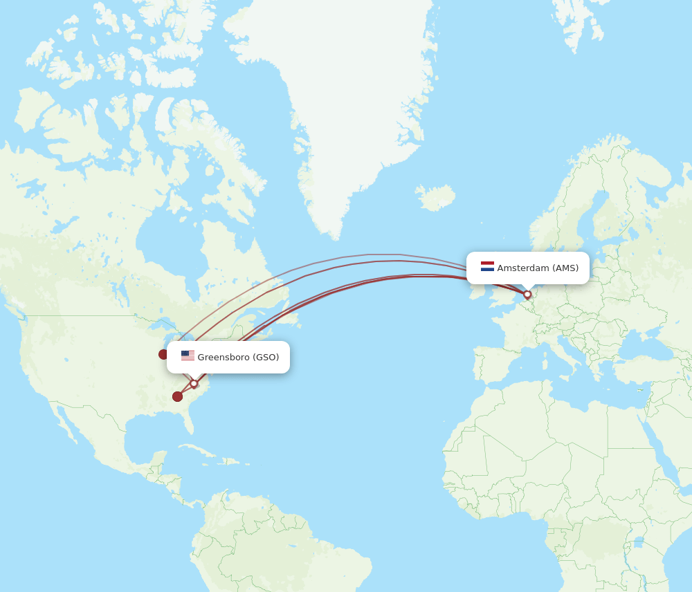 AMS-GSO flight routes