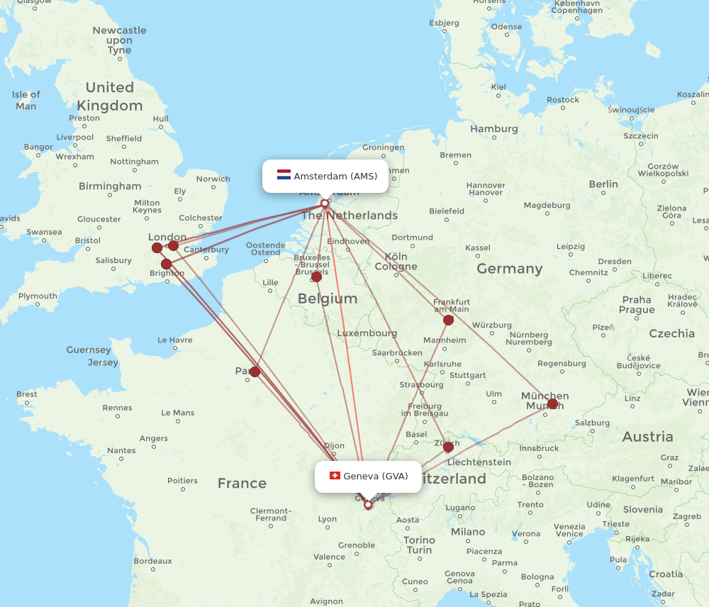 AMS to GVA flights and routes map