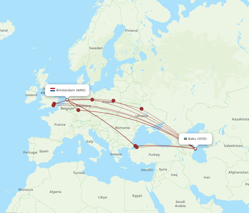 AMS-GYD flight routes