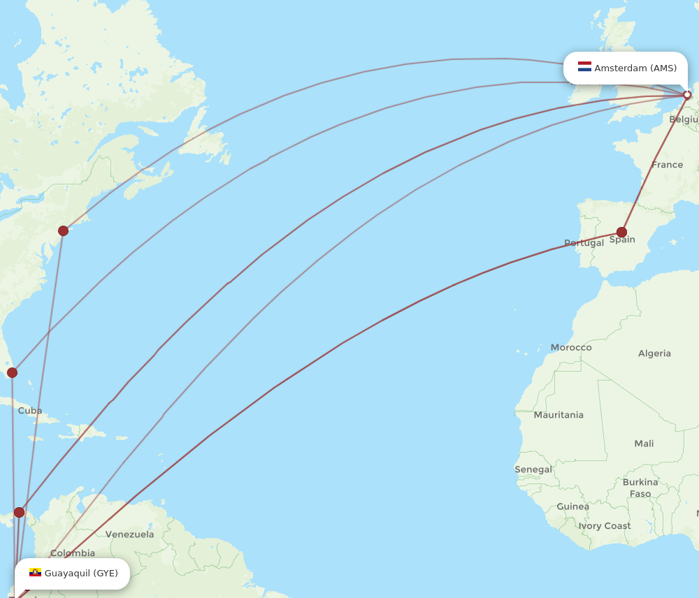 AMS-GYE flight routes