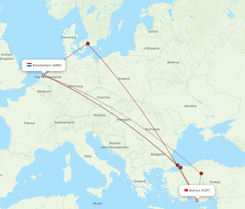 AMS-GZP flight routes