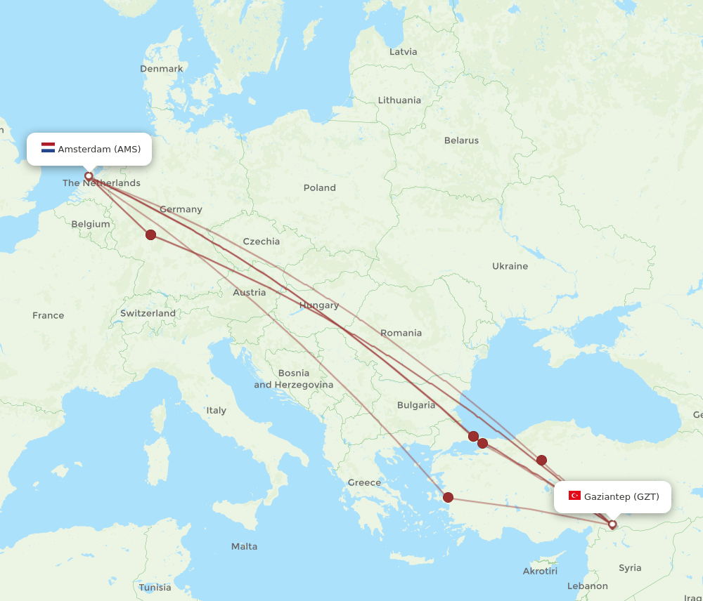 AMS-GZT flight routes