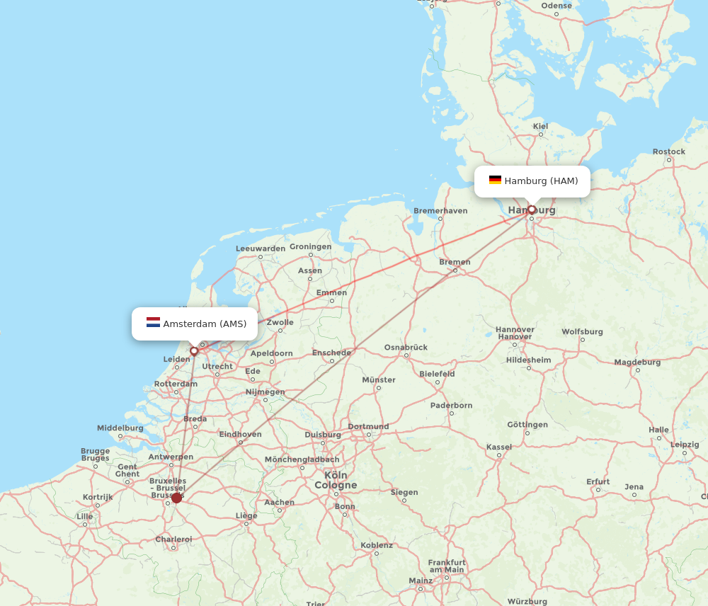 AMS to HAM flights and routes map