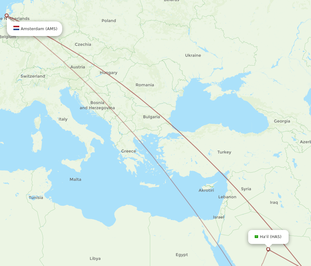AMS-HAS flight routes