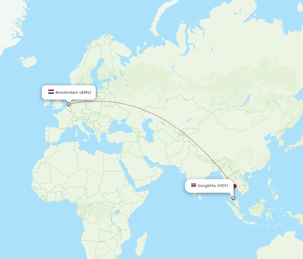AMS to HDY flights and routes map
