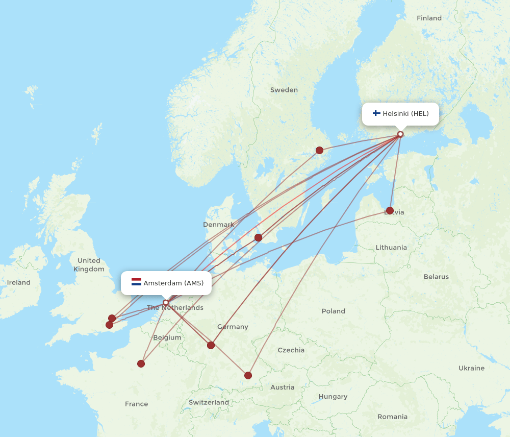 AMS-HEL flight routes