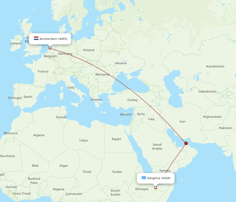 AMS to HGA flights and routes map
