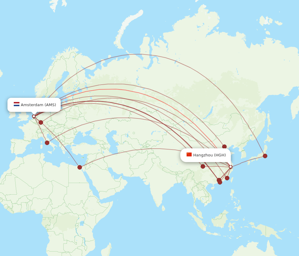 AMS-HGH flight routes