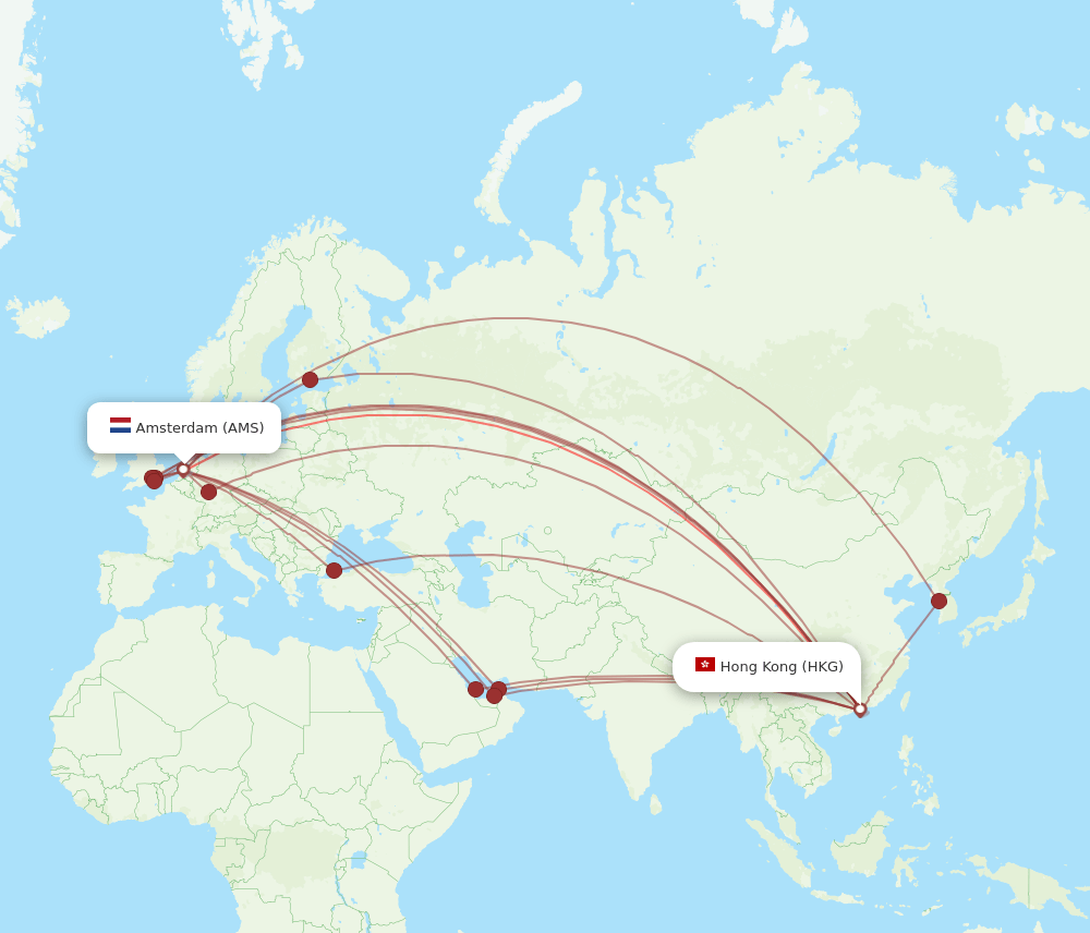 AMS to HKG flights and routes map
