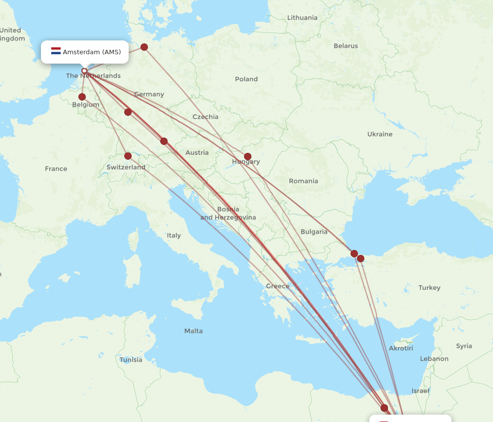 AMS-HRG flight routes