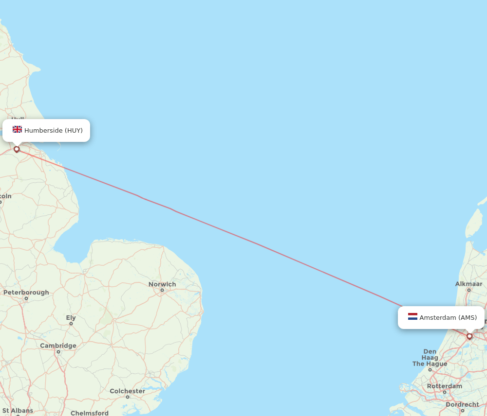 Amsterdam - Humberside route map and flight paths