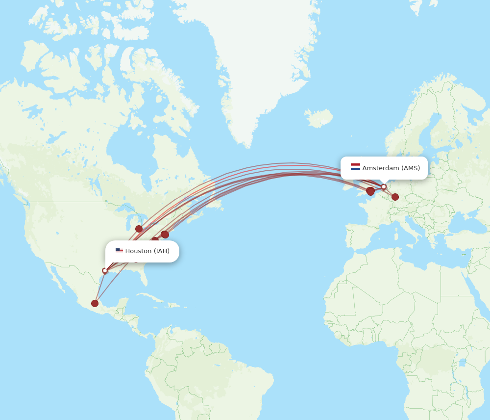 AMS to IAH flights and routes map