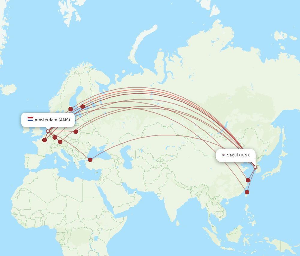 AMS-ICN flight routes