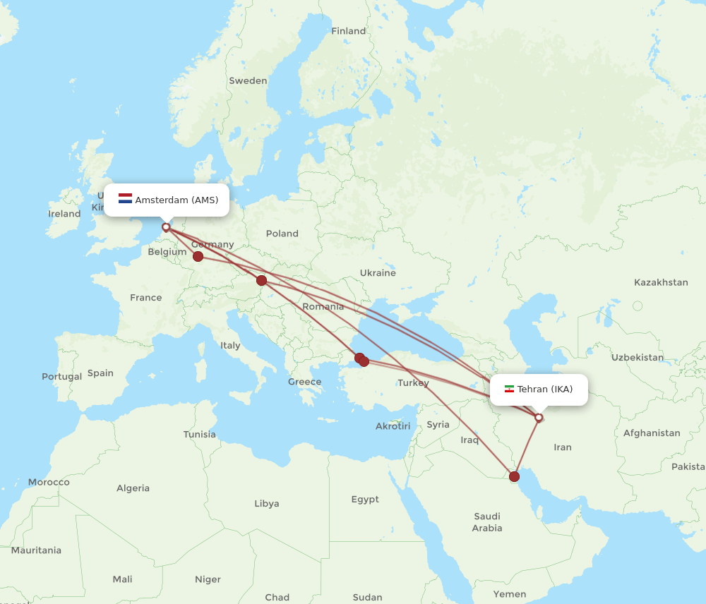 AMS-IKA flight routes