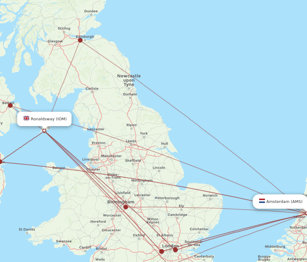 AMS to IOM flights and routes map