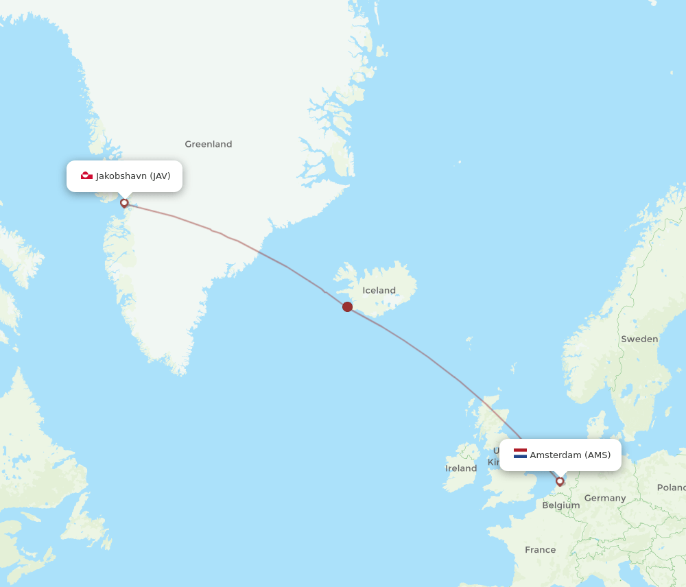 Ilulissat - Amsterdam route map and flight paths