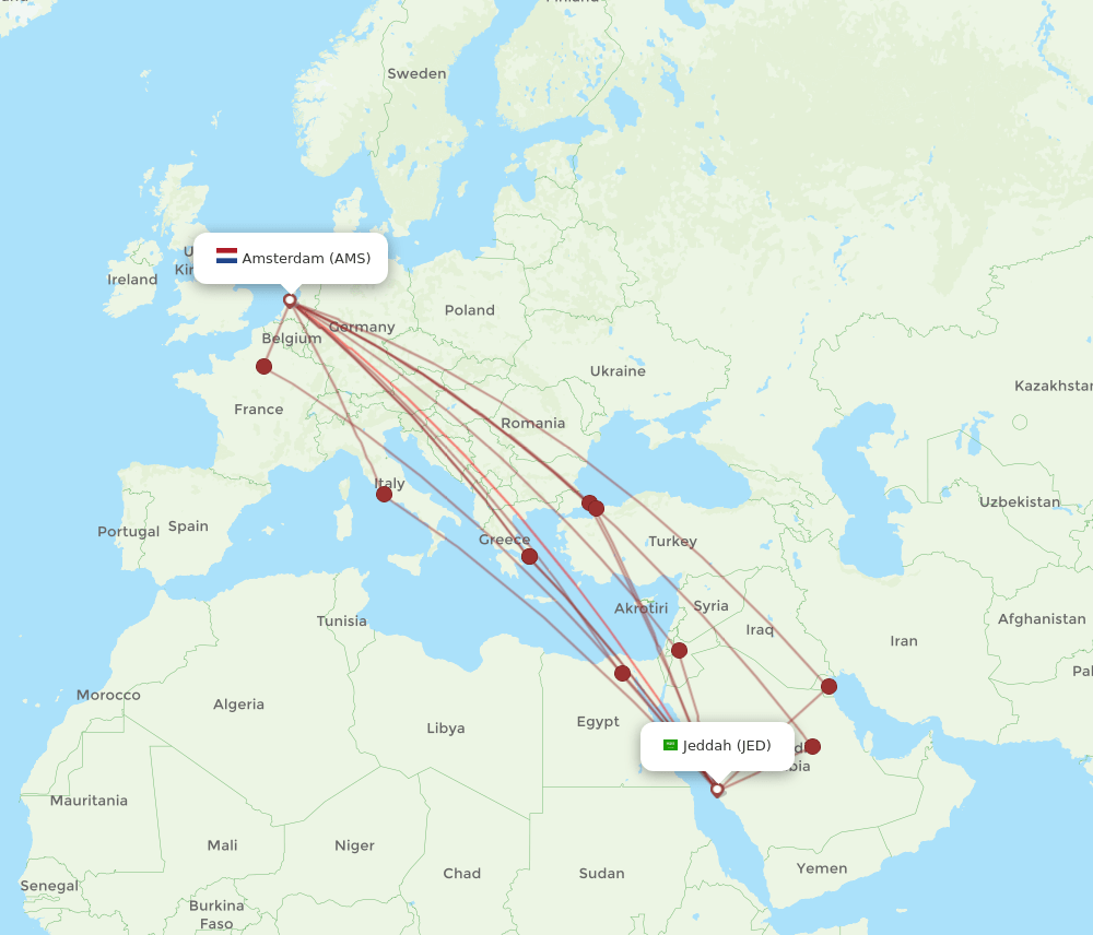 AMS-JED flight routes